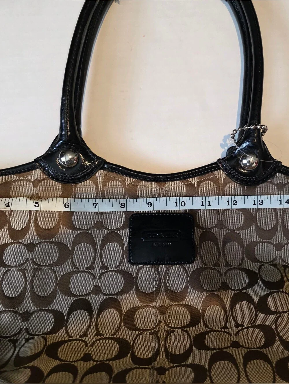 Coach Signature Canvas Tote Bag in Khaki/Chocolate/Black. Used Gread Condition.